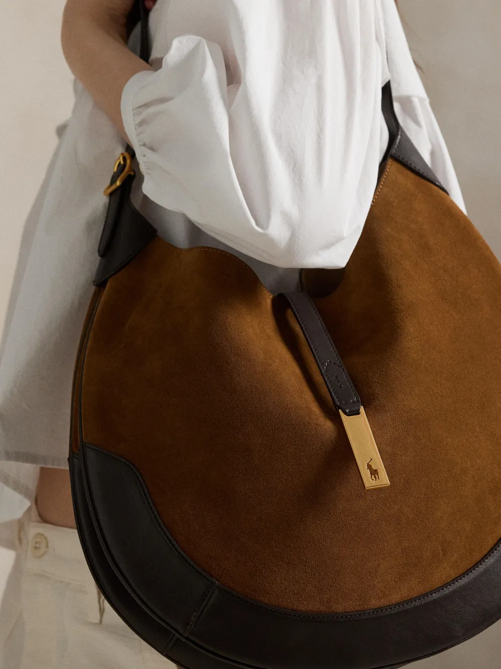 Polo Ralph Lauren Polo ID halvemaanvormige leren schoudertas Bruin