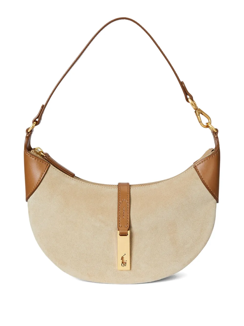 Polo Ralph Lauren Polo ID crescent suede leather shoulder bag Beige
