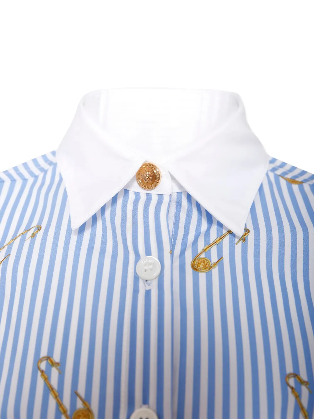 Versace Kids Gestreept shirt met Medusa Safety Pin-print Blauw