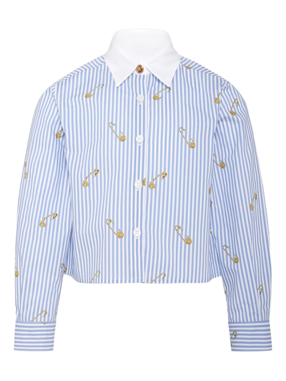 Versace Kids Gestreept shirt met Medusa Safety Pin-print Blauw