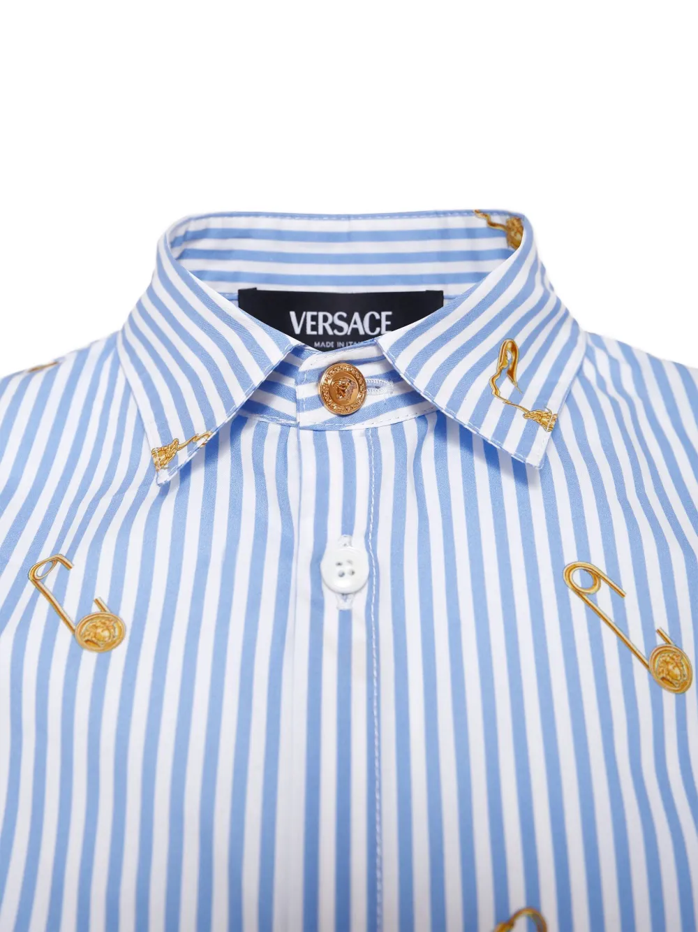 Versace Kids Gestreept shirt met Medusa Safety Pin-print Blauw