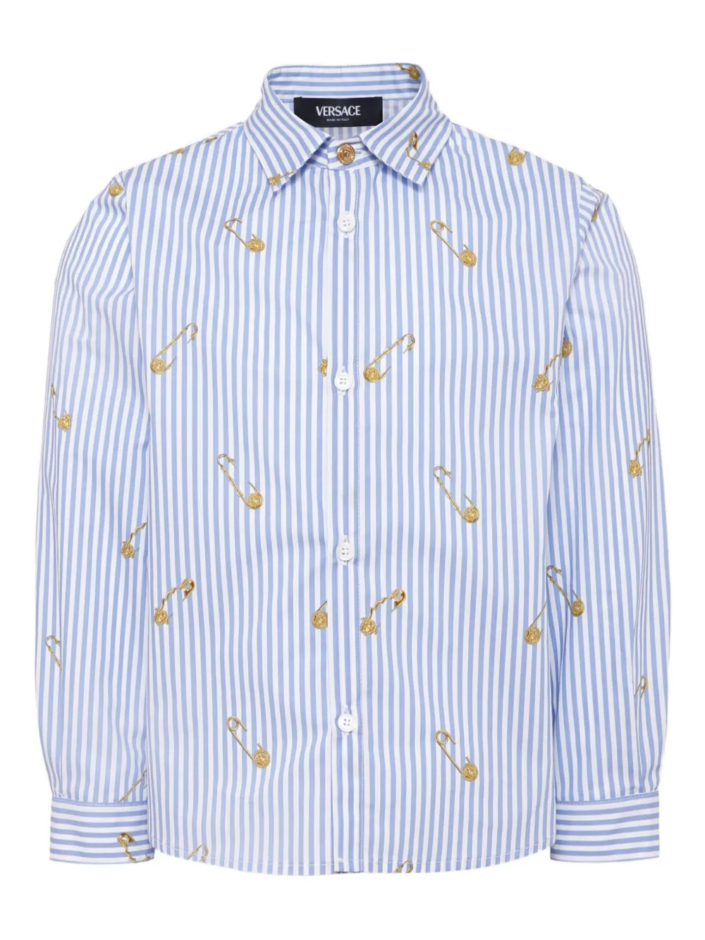 Versace Kids Gestreept shirt met Medusa Safety Pin-print Blauw