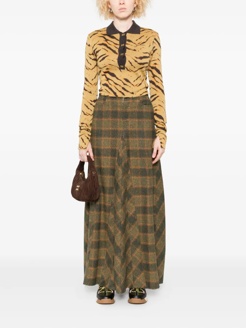 GANNI zebra-print polo top - Beige