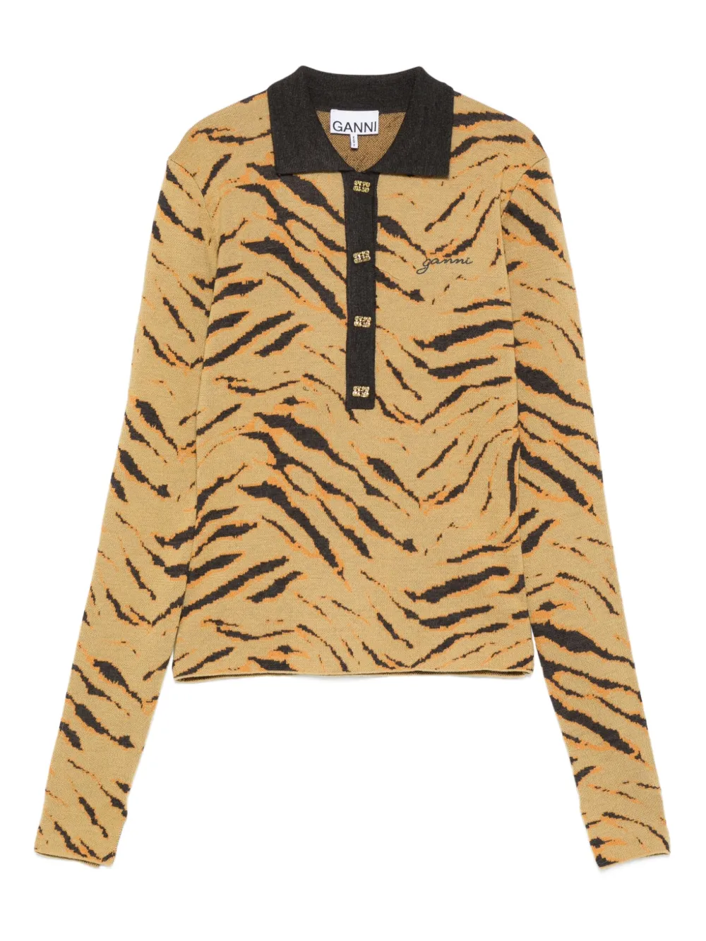 GANNI zebra-print polo top | Neutrals | Image 1