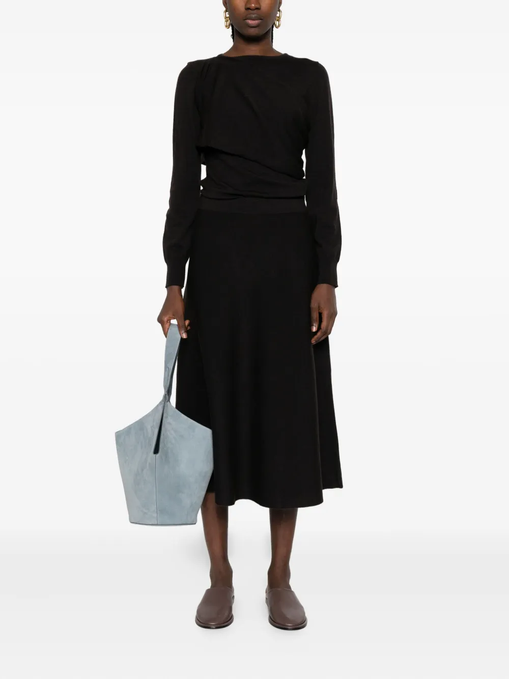 P.a.r.o.s.h Elastic-waist Flared Midi Skirt In Black