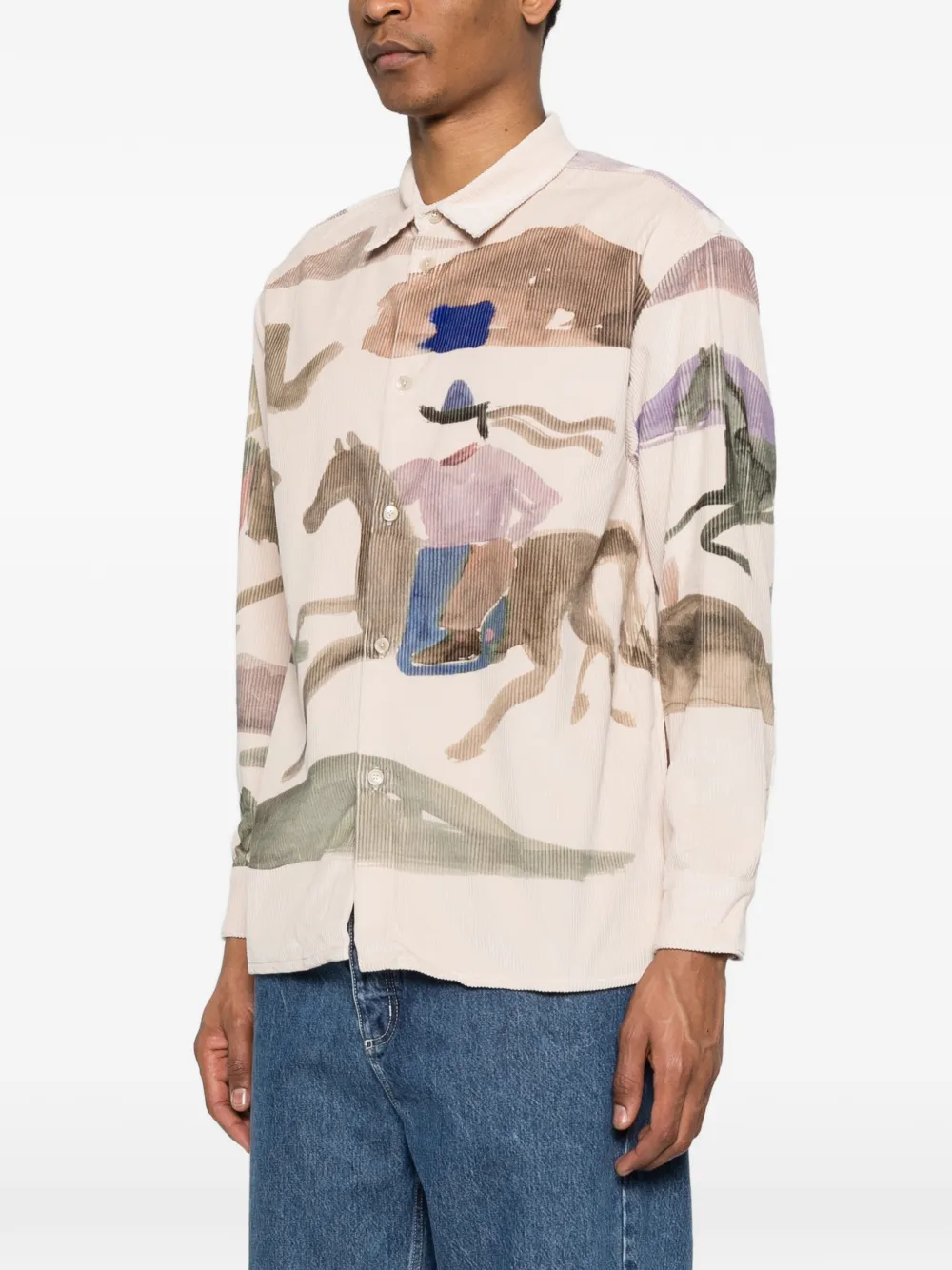 Derbin Corduroy Running Horses-Print Shirt