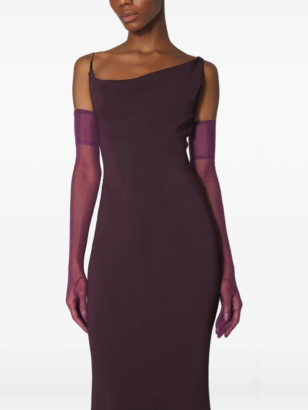 Mugler Asymmetrische maxi-jurk met schouders Paars