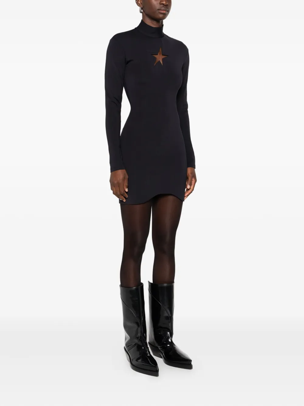 Mugler Keyhole-neck Long-sleeve Dress In Black