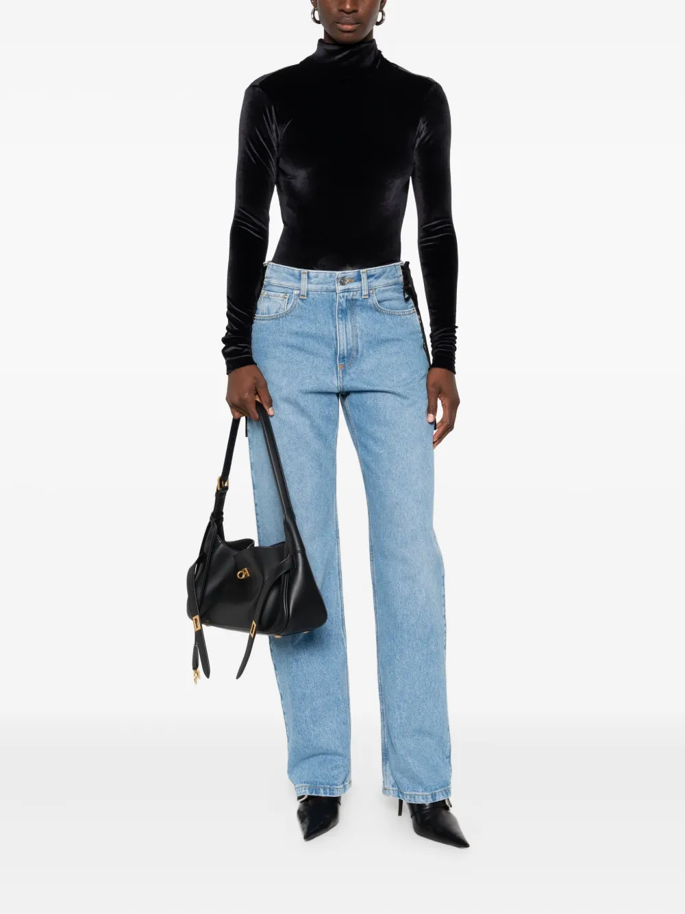Mugler lace-up detail cotton jeans - Blauw