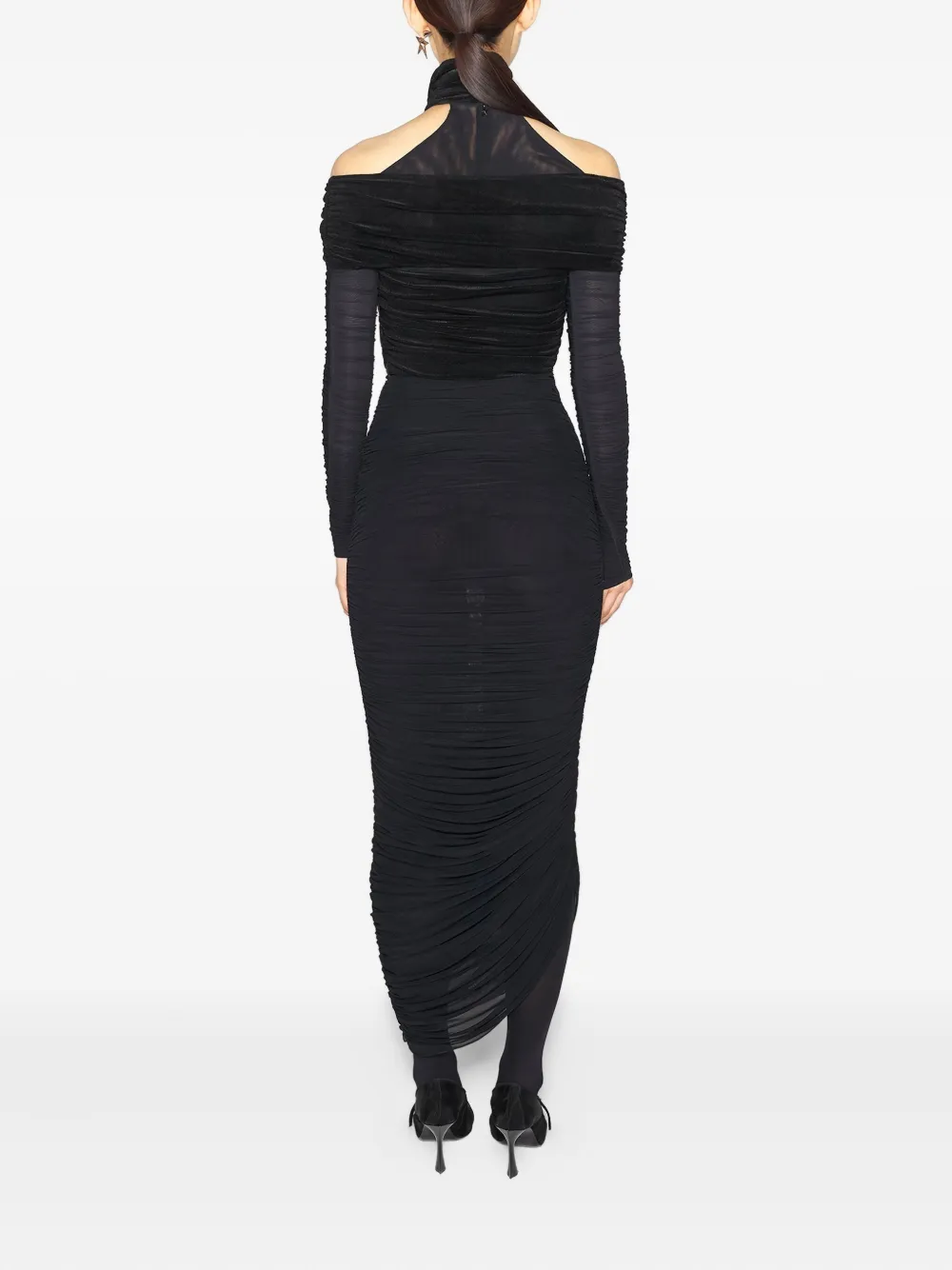 Mugler cross-neckline draped midi dress - Zwart