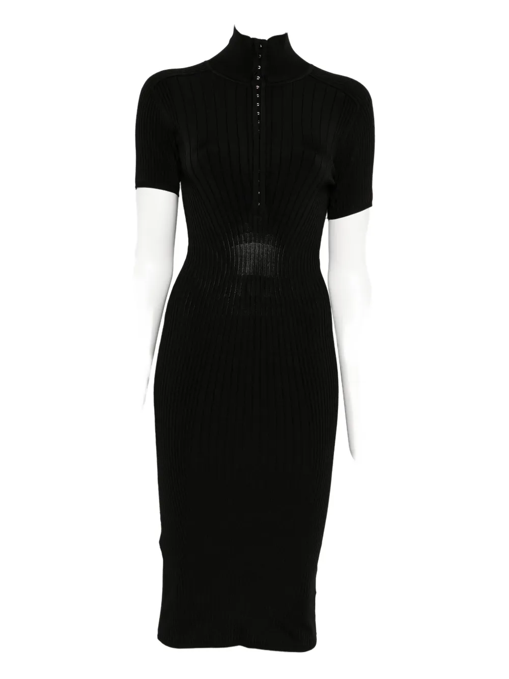 Mugler hook-and-eye rib-knit midi dress - Nero