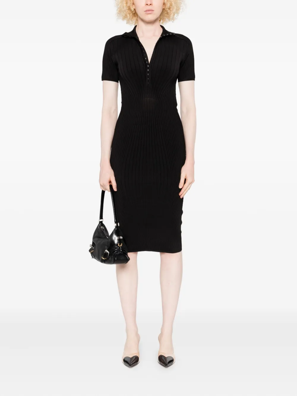 Mugler Ribgebreide midi-jurk met haak en oog - Zwart