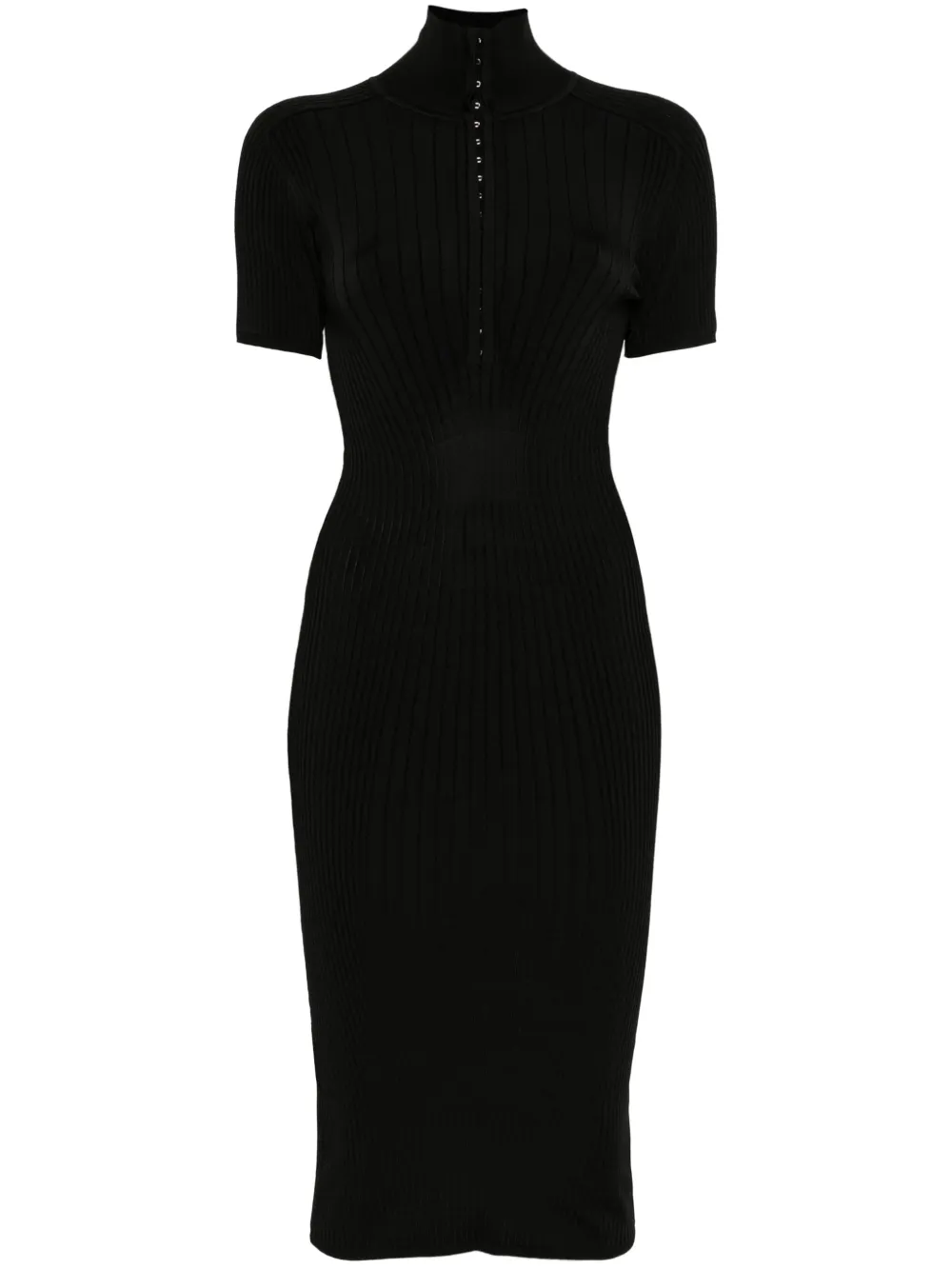 Mugler hook-and-eye rib-knit midi dress - Nero