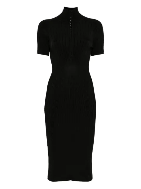 Mugler hook-and-eye rib-knit midi dress