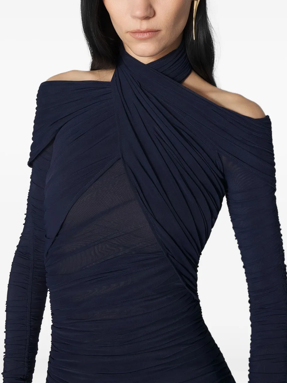 Mugler draped midi dress Blauw
