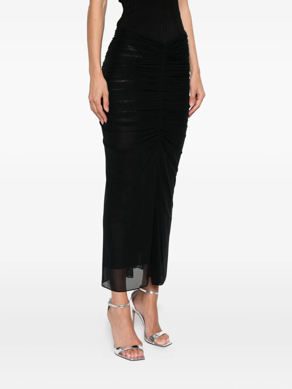 Mugler Mesh midi-rok met ruches Zwart