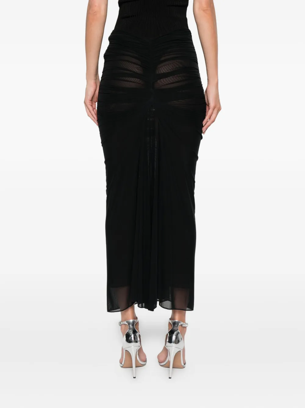 Mugler Mesh midi-rok met ruches Zwart