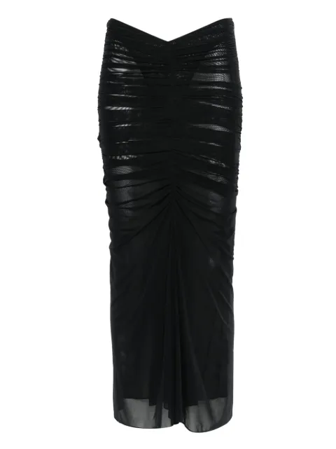 Mugler ruched mesh midi skirt