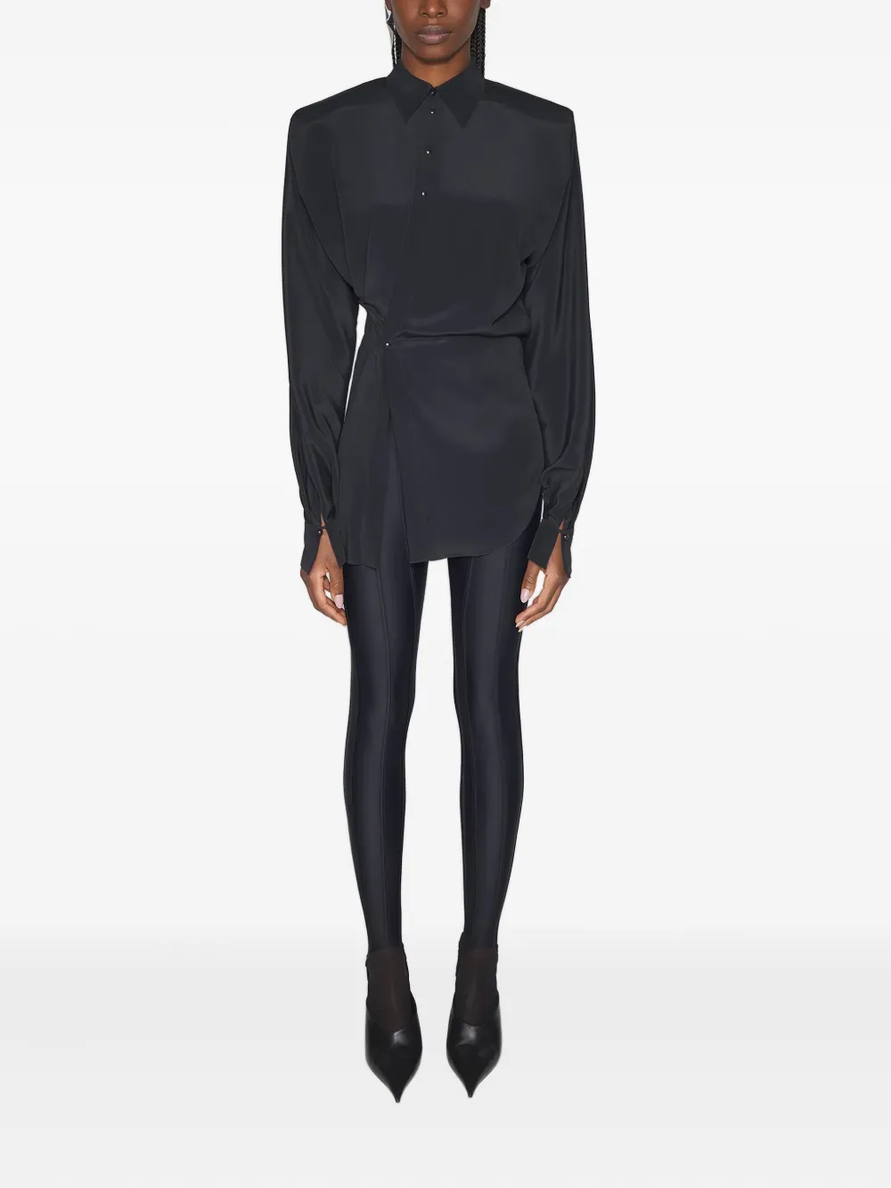 Mugler Asymmetrische blouse met gewatteerde schouders - Zwart