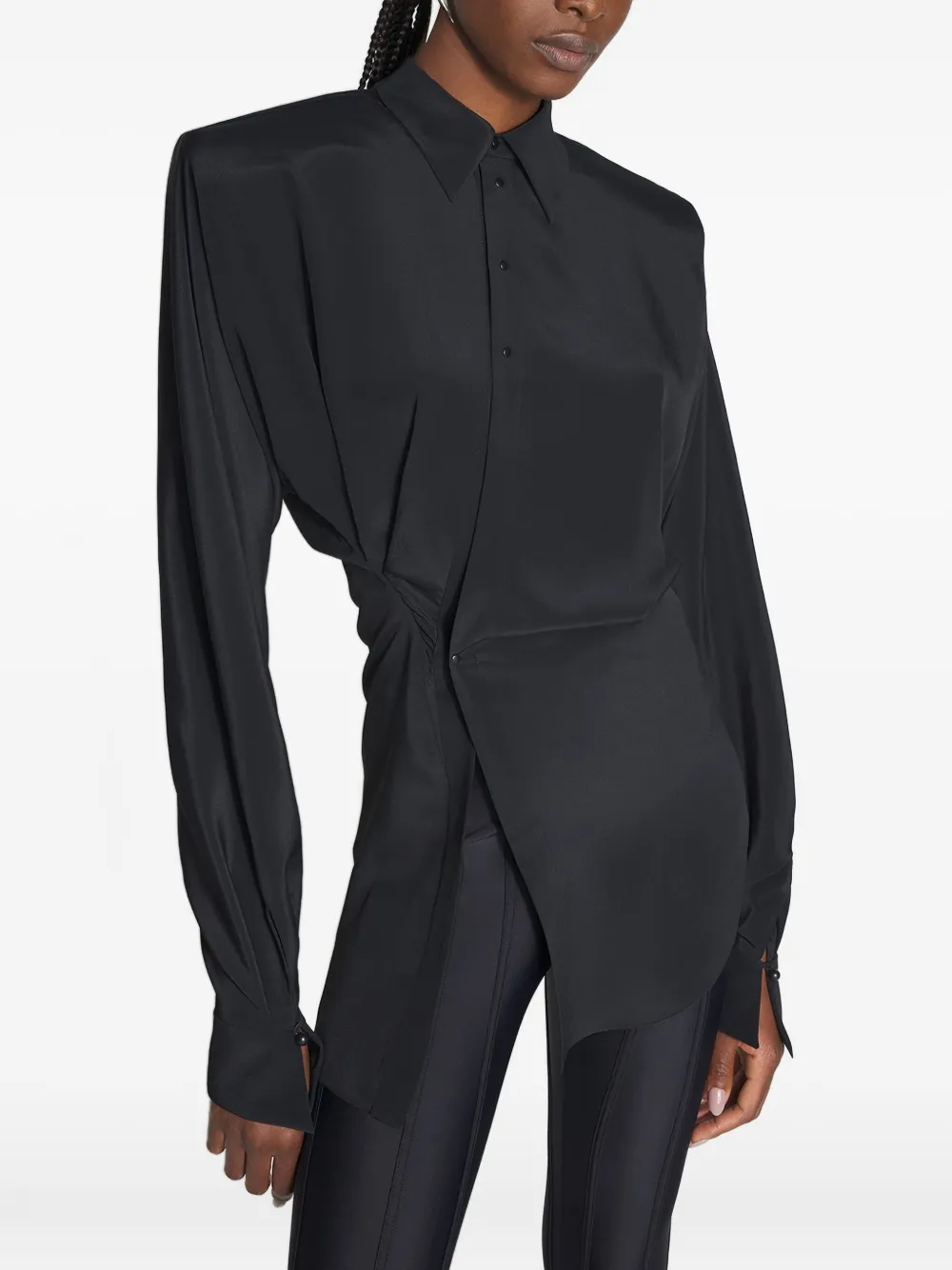 Mugler padded-shoulder asymmetrical shirt | Black | Image 1