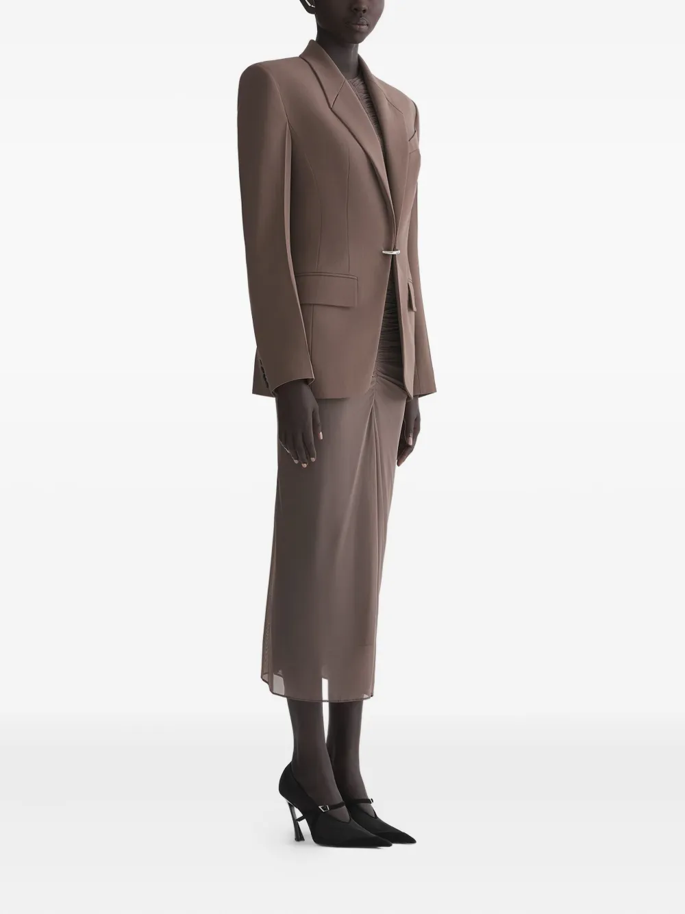 Mugler Asymmetrische rok met mesh Bruin