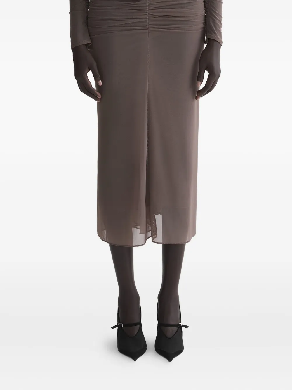 Mugler gathered mesh asymmetrical skirt | Brown | Image 1