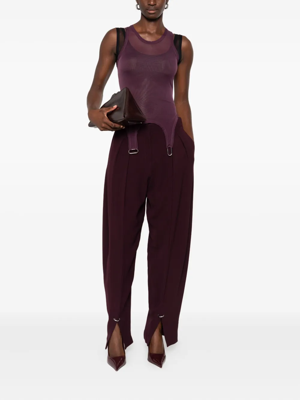Mugler Gelaagde body met mesh Rood