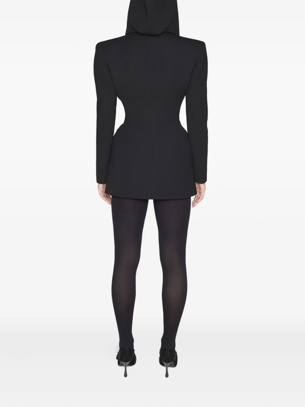 Mugler Jack met capuchon en gewatteerde schouders Zwart