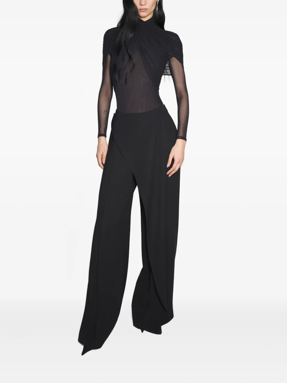 Mugler Broek met wijde pijpen en split aan de voorkant Zwart