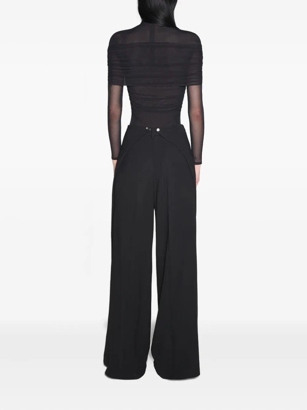 Mugler Broek met wijde pijpen en split aan de voorkant Zwart