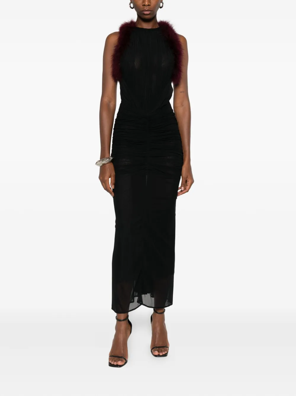 Mugler trimmed gathered dress - Zwart