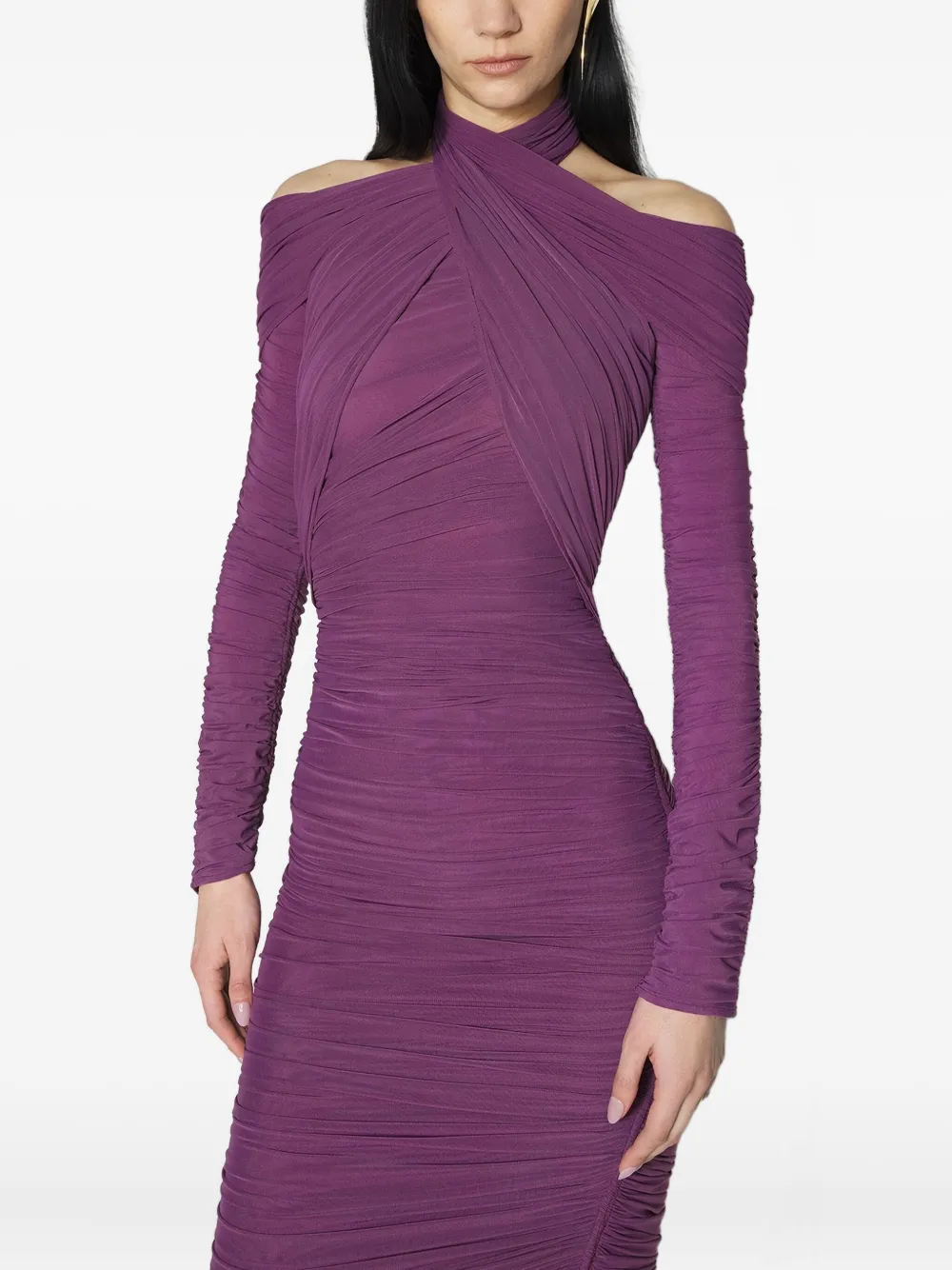 Mugler Draped Midi Dress In Purple