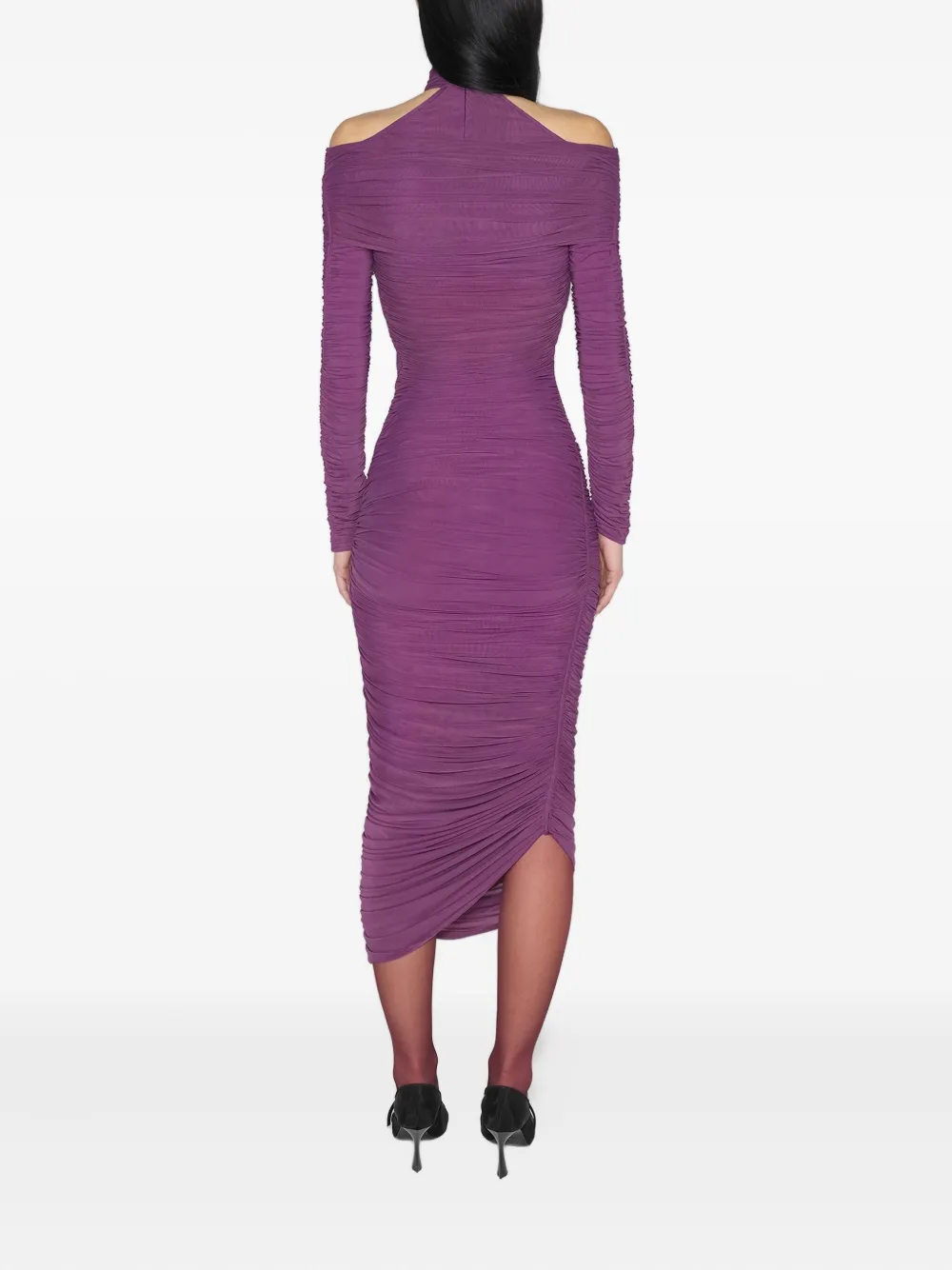 Mugler Draped Midi Dress In Purple