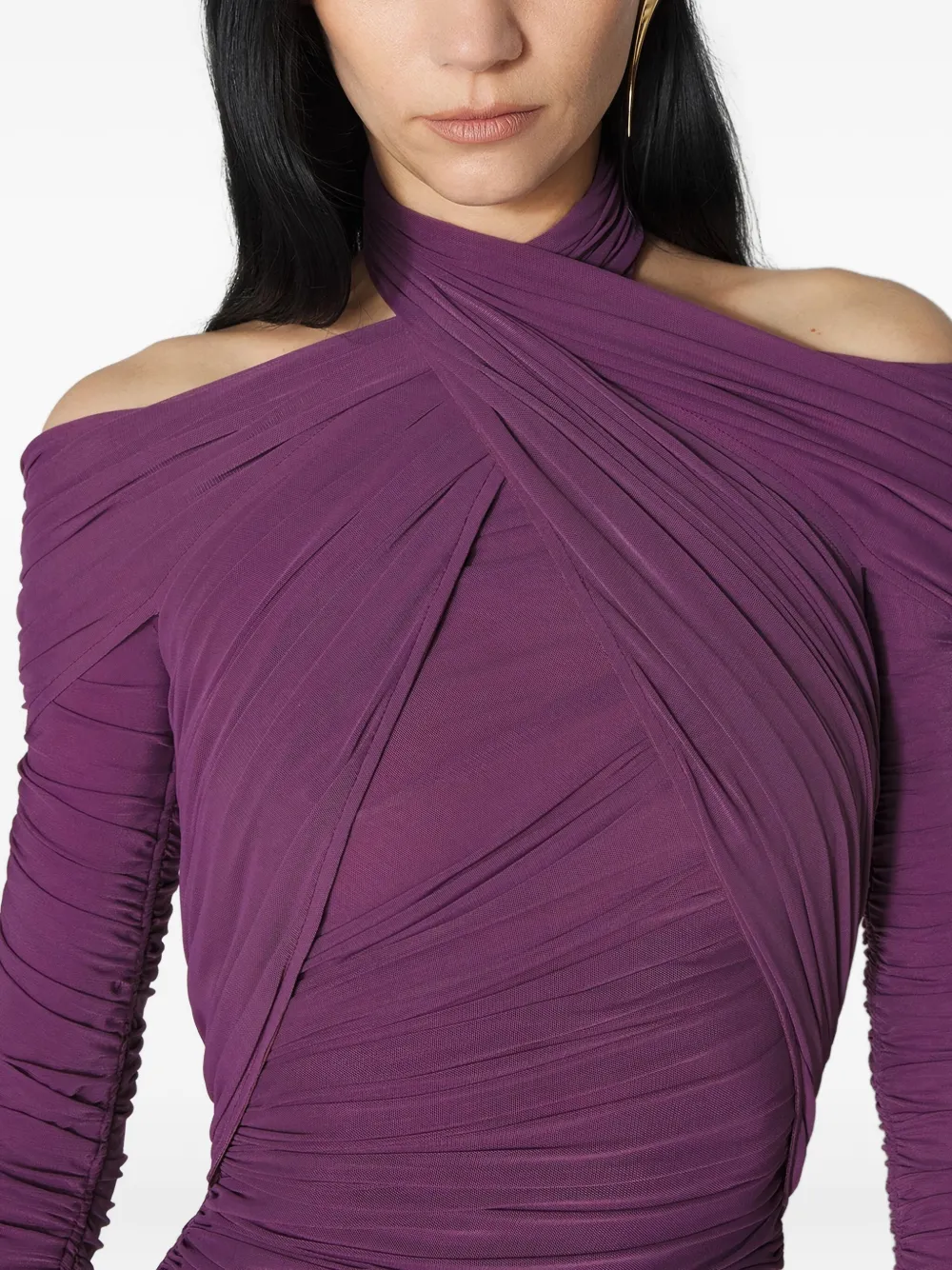 Mugler Draped Midi Dress In Purple
