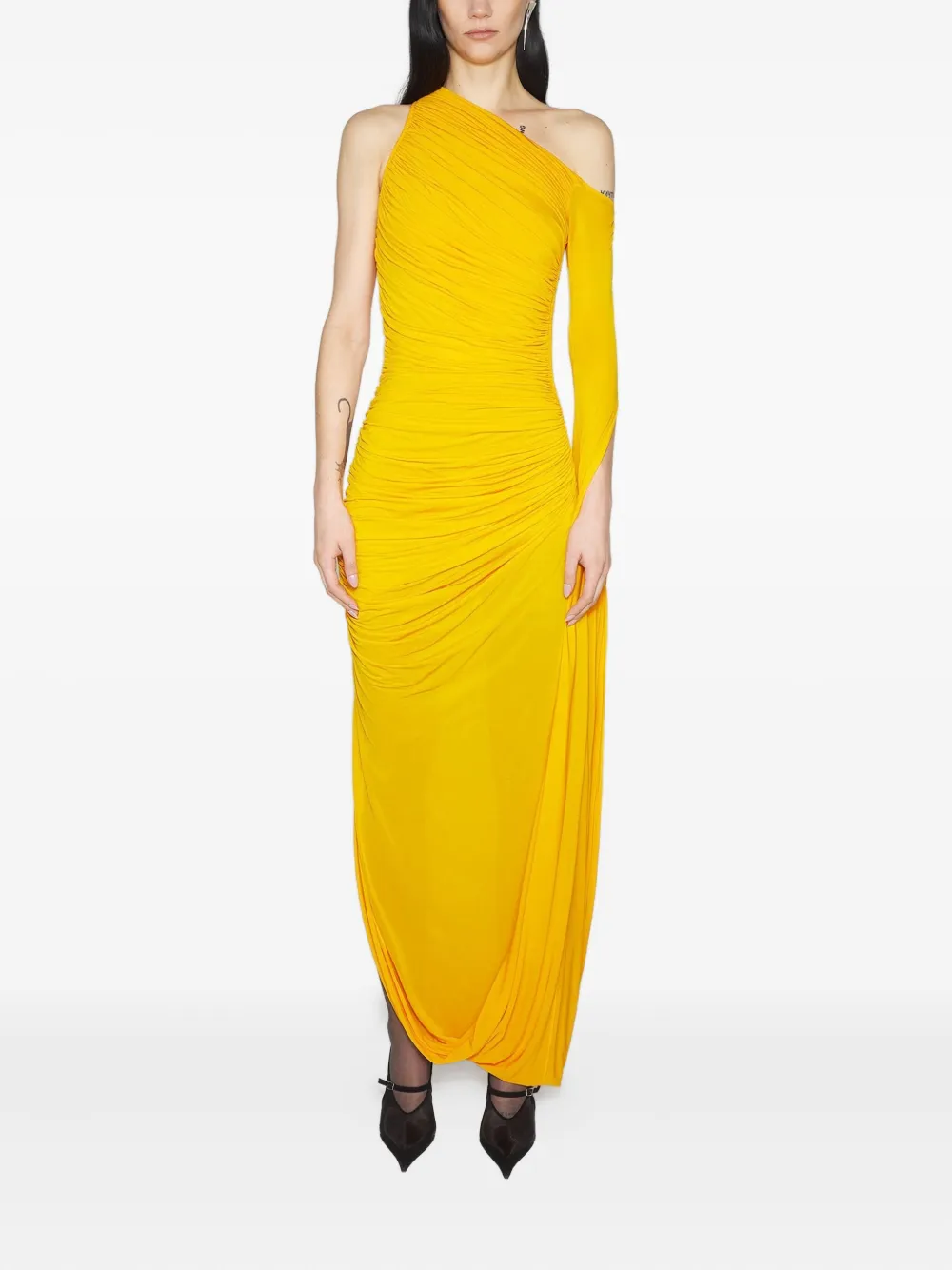 Mugler one-shoulder draped maxi dress Geel