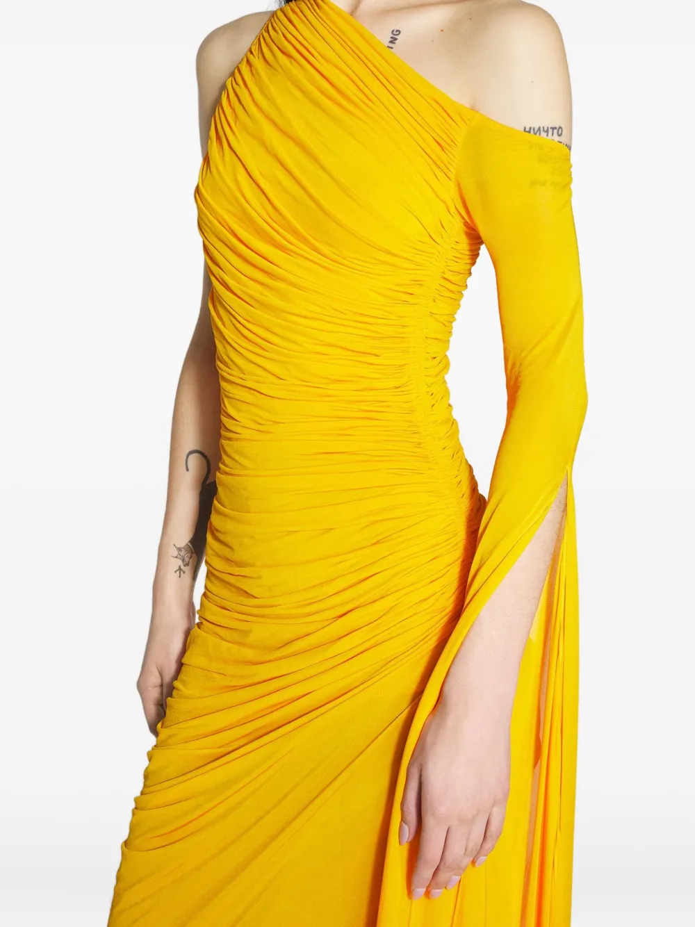Mugler one-shoulder draped maxi dress Geel