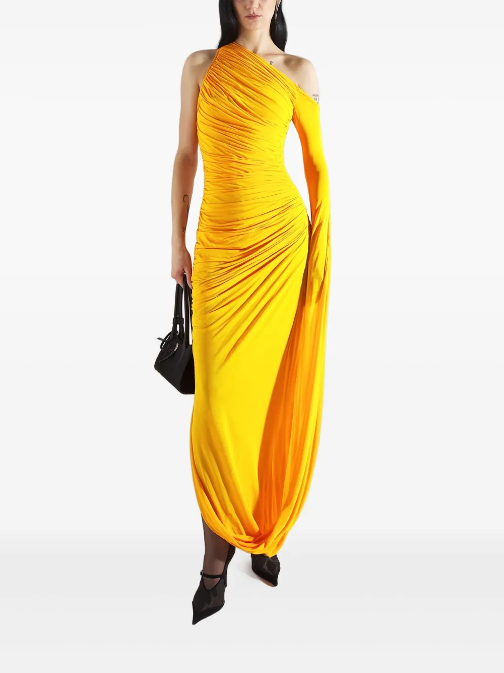 Mugler one-shoulder draped maxi dress Geel