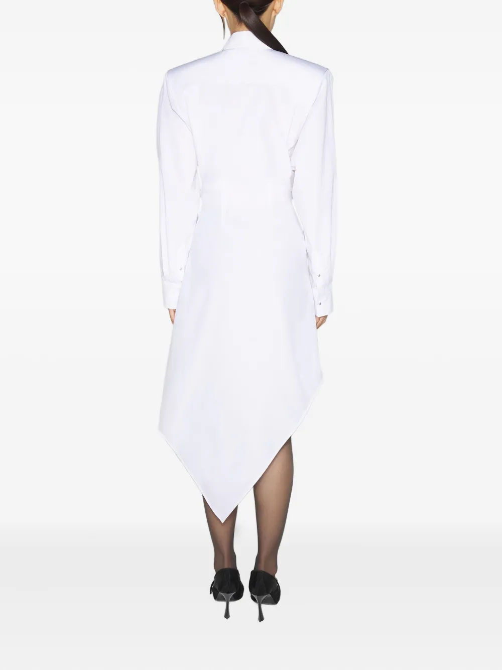 Mugler Asymmetrisches Hemdkleid Mit Schulterpolstern In White