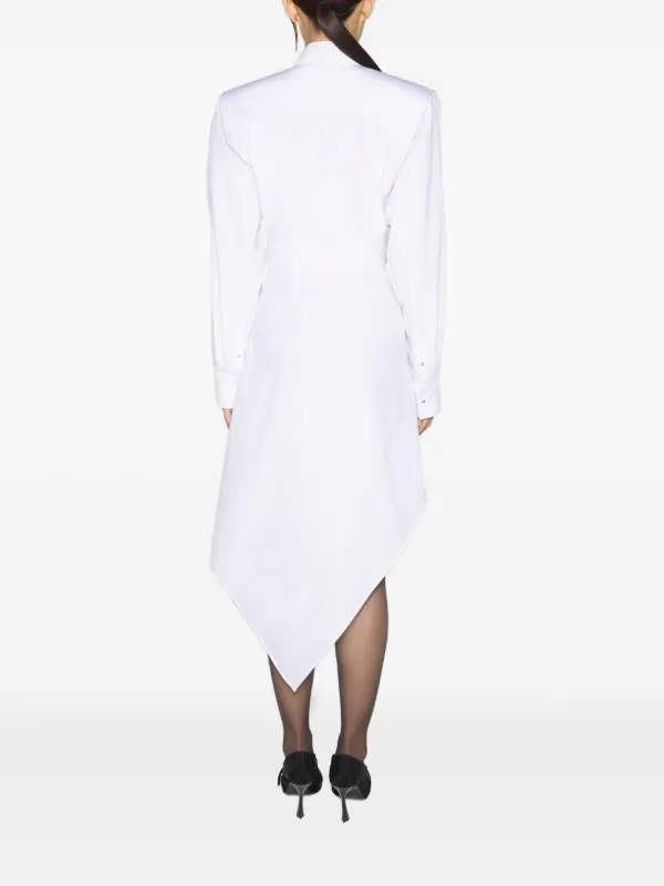 Mugler padded-shoulder Asymmetrical Shirt Dress | White | FARFETCH