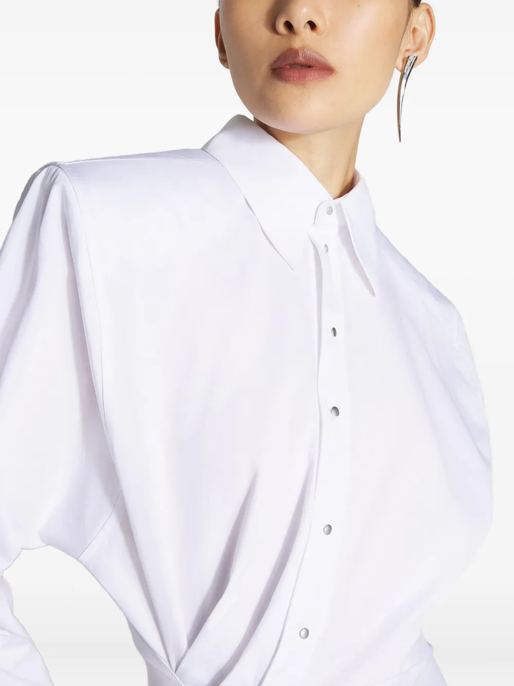 Mugler Asymmetrisches Hemdkleid Mit Schulterpolstern In White