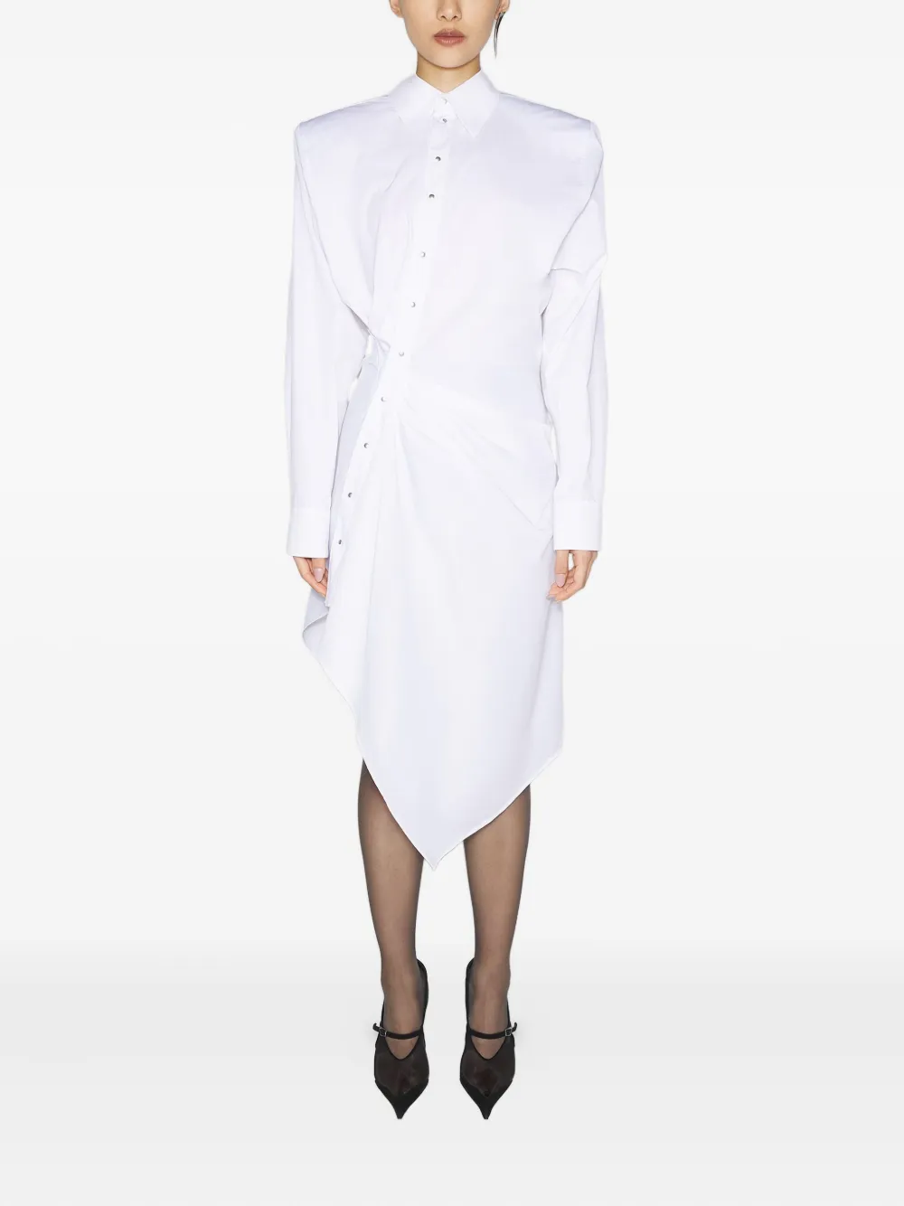 Mugler Asymmetrische blousejurk met gewatteerde schouders - Wit