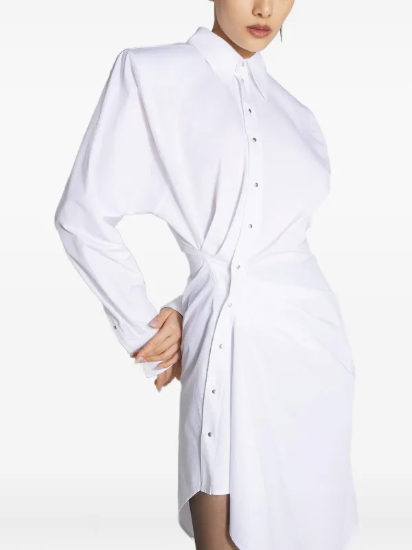 Mugler padded-shoulder Asymmetrical Shirt Dress | White