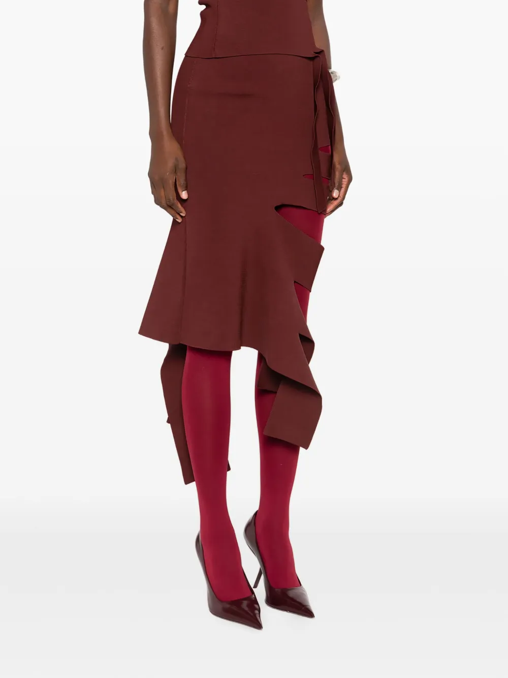 Mugler Cut-out Asymmetric Skirt In Burgundy