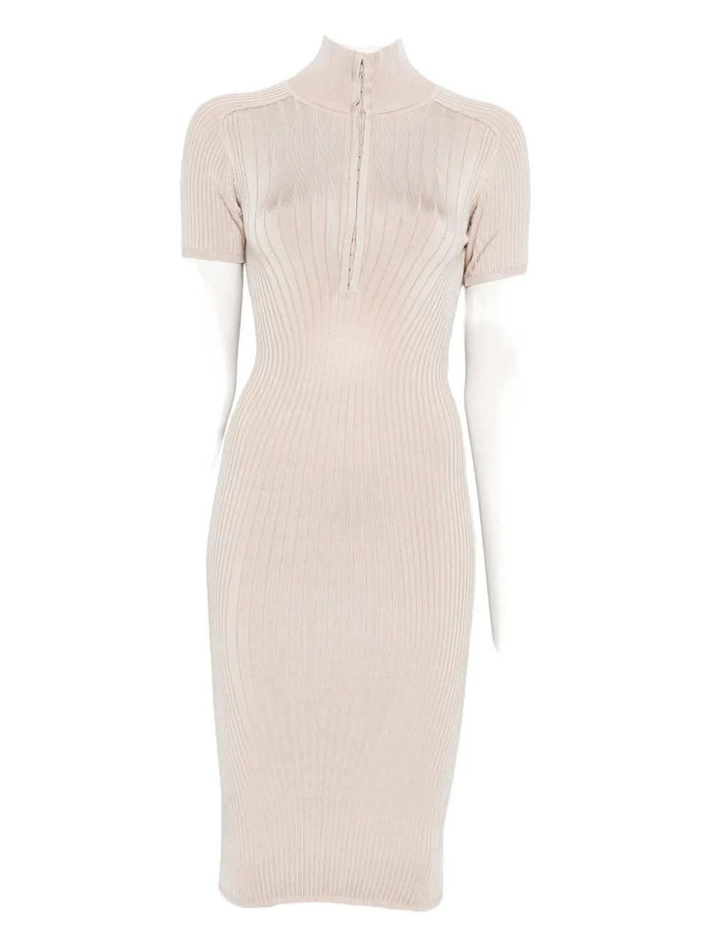 Mugler hook-and-eye ribbed-knit midi dress - Toni neutri