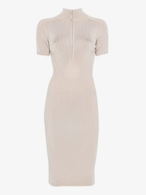 Mugler hook-and-eye ribbed-knit midi dress