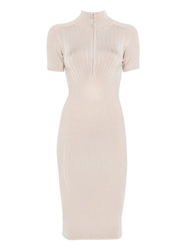 funeral midi dress V-NECK FLARED CUFF KNEE LENGTH DRESS IN BLACK AND BEIGE | CULT MIA
