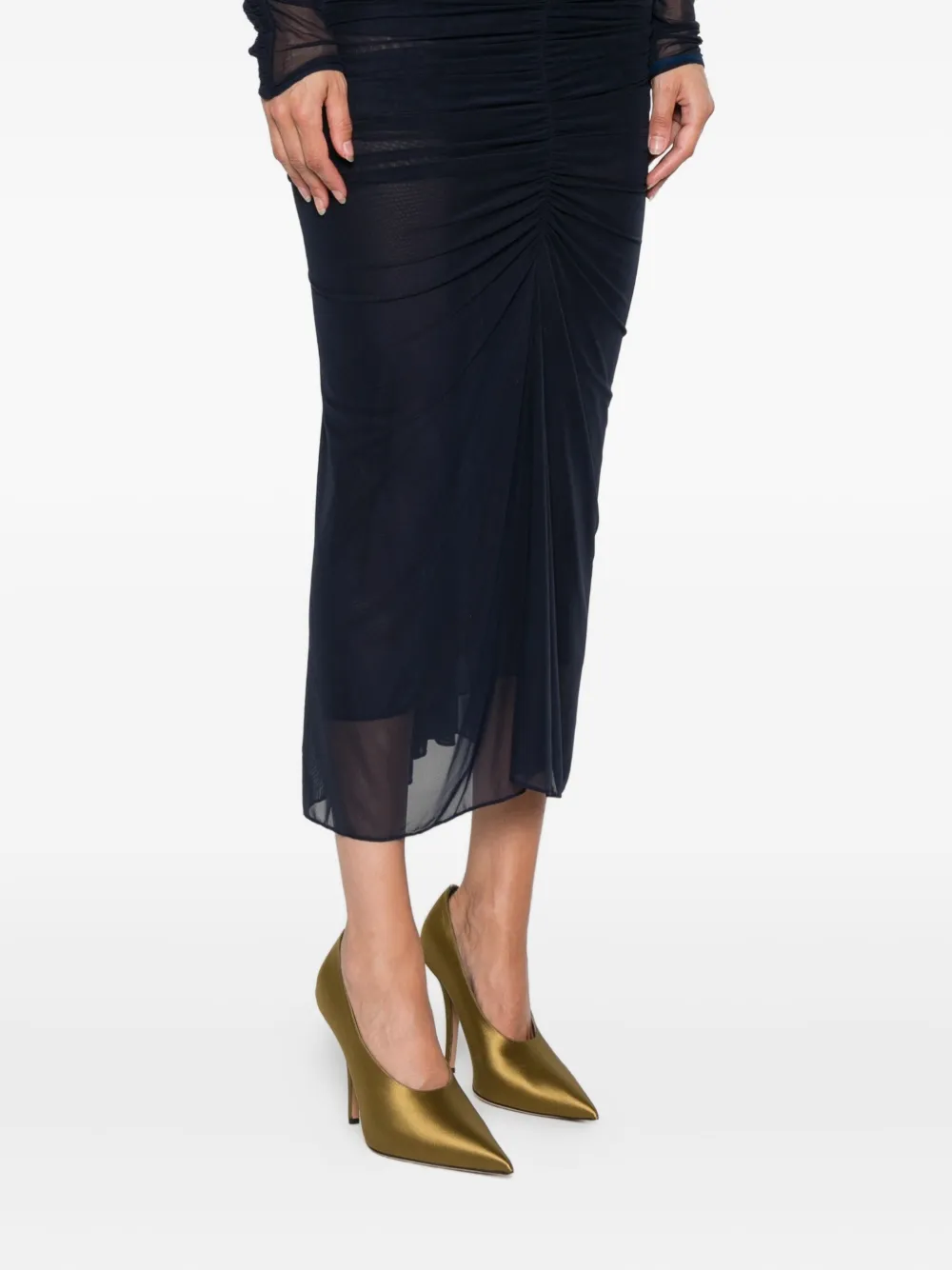 Mugler Mesh midi-rok met ruches Blauw