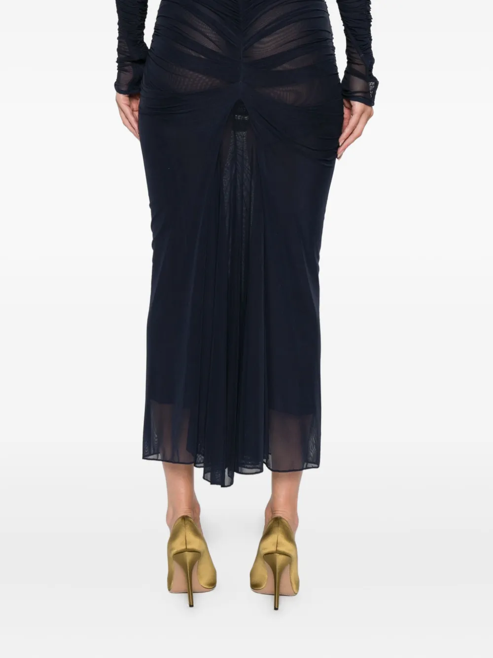 Mugler Mesh midi-rok met ruches Blauw