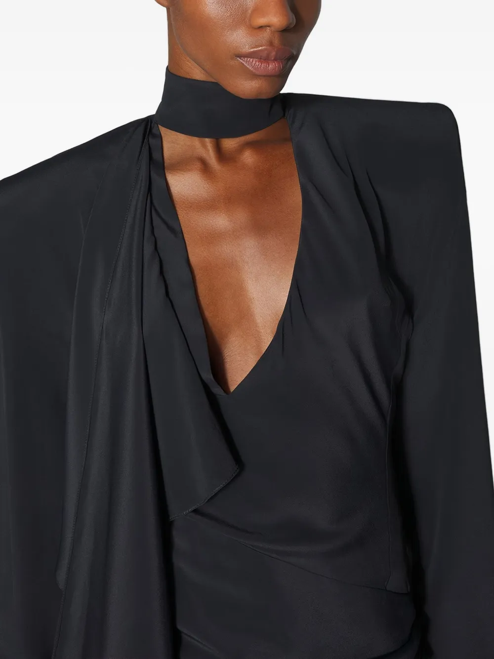 Mugler Mini-jurk met hoge hals en gewatteerde schouders Zwart