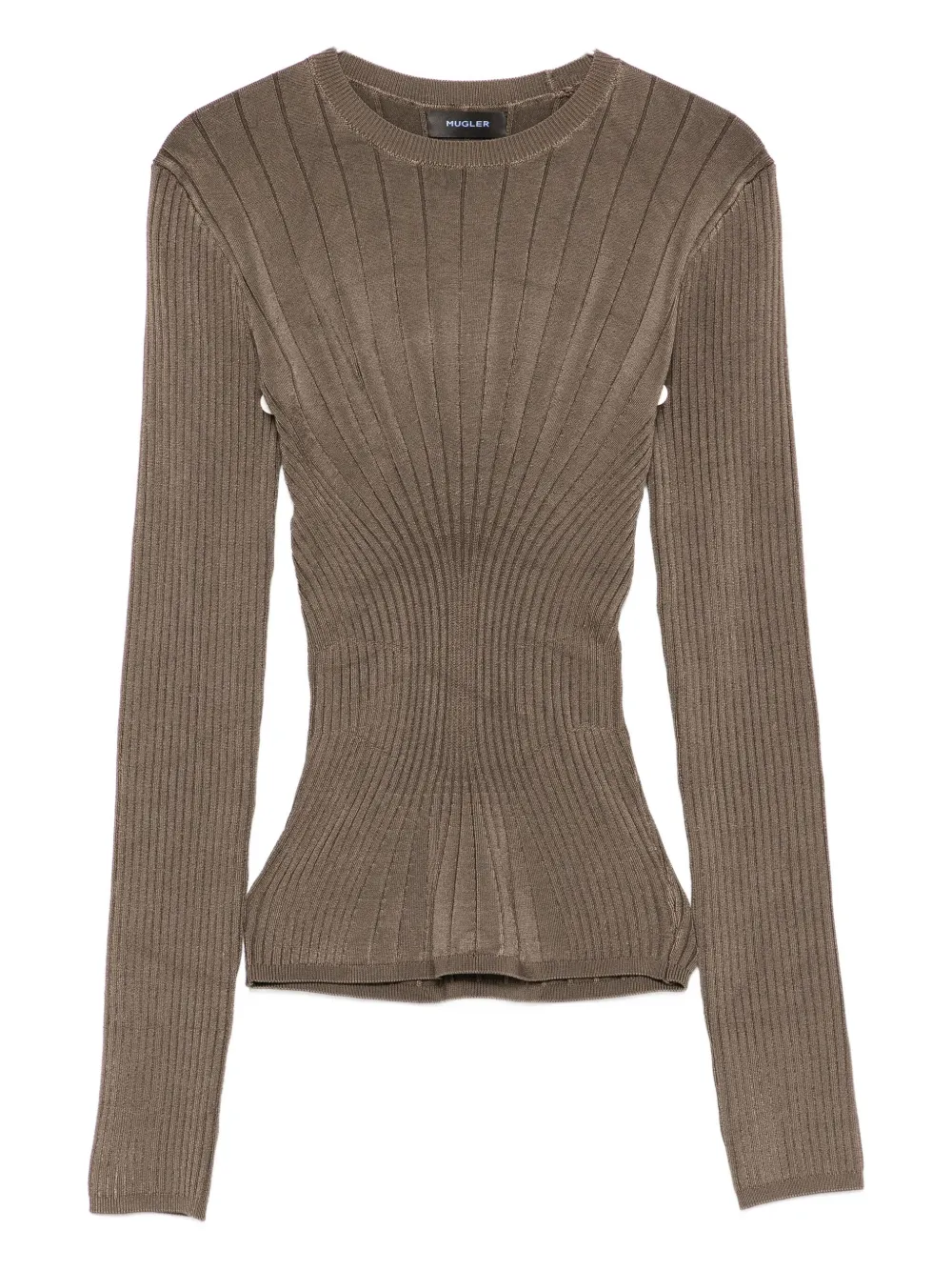 Mugler Ribbed Round-neck Sweater In Brown